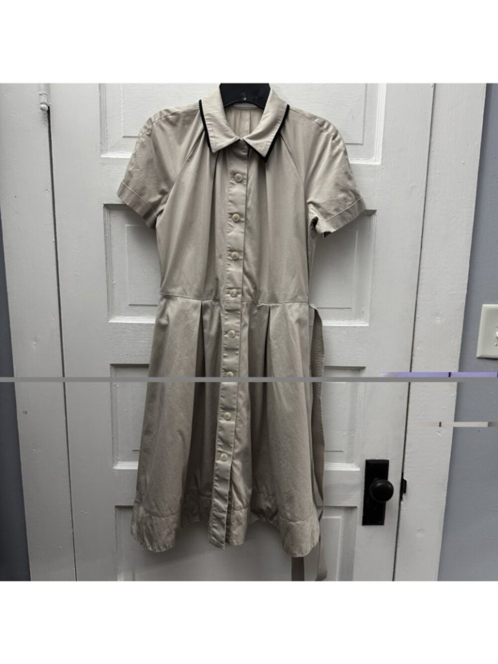 Calvin Klein Beige Belted Shirt Dress Fit Flare Midi Women’s Small - Picture 6 of 9
